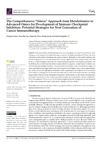 Omics” Approach from Metabolomics to Advanced Omics for Development of Immune Checkpoint Inhibitors: Potential Strategies for Next Generation of Cancer Immunotherapy