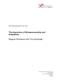 The Interaction of Entrepreneurship and Institutions Magnus