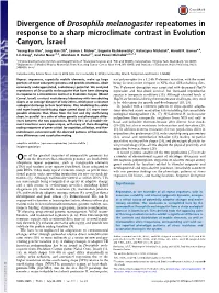 Divergence of Drosophila Melanogaster Repeatomes in Response to a Sharp Microclimate Contrast in Evolution Canyon, Israel