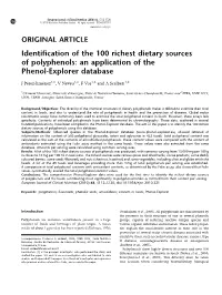 Identification of the 100 Richest Dietary Sources of Polyphenols: an Application of the Phenol-Explorer Database