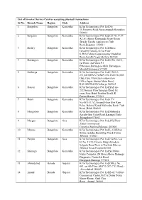 List of Investor Service Centres Accepting Physical Transactions Sr.No