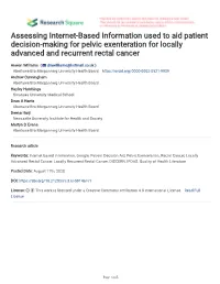 Assessing Internet-Based Information Used to Aid Patient Decision-Making for Pelvic Exenteration for Locally Advanced and Recurrent Rectal Cancer