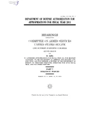 Department of Defense Authorization for Appropriations for Fiscal Year 2011