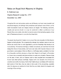 Notes on Royal Arch Masonry in Virginia E