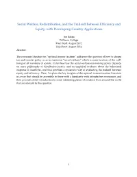 Social Welfare, Redistribution, and the Tradeoff Between Efficiency and Equity, with Developing Country Applications