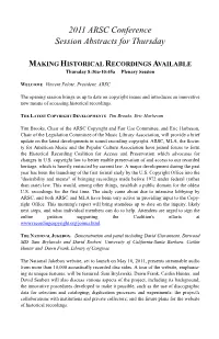 2011 ARSC Conference Session Abstracts for Thursday
