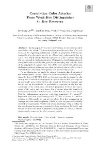 Correlation Cube Attacks: from Weak-Key Distinguisher to Key Recovery