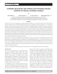 Learning Behaviors and Interaction Patterns Among Students in Virtual Learning Worlds