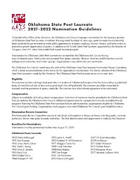 Oklahoma State Poet Laureate 2021-2022 Nomination Guidelines