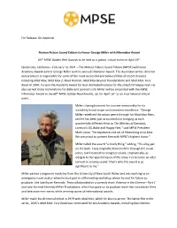 For Release: on Approval Motion Picture Sound Editors to Honor