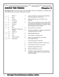 KNOW the TERMS Chapter 2 Directions: Match Each of the Terms in the Left Column to the Correct Definition in the Right Column