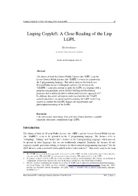 Lisping Copyleft: a Close Reading of the Lisp LGPL 15