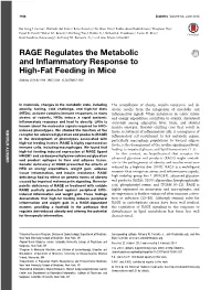 RAGE Regulates the Metabolic and Inflammatory Response to High-Fat