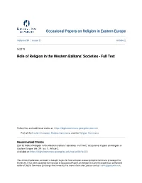 Role of Religion in the Western Balkansâ•Ž Societies