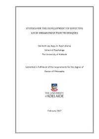 Studies for the Development of Effective Lucid Dream Induction Techniques