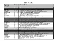 2021 Rose List HT = Hybrid Tea Type Frag Dis