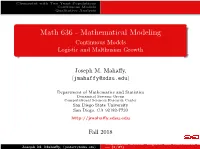 Continuous Models Logistic and Malthusian Growth