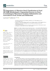 Exponential Increase in Stool Crosslinking Is Mirrored in Systemic Inﬂammation and Associated to Fecal Acetate and Methionine