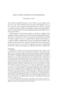 Giles of Rome's Questions on the Metaphysics