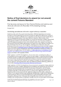 Notice of Final Decisions to Amend (Or Not Amend) the Current Poisons Standard