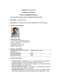 CV 1. Full Name of the Faculty Member: Dr. Subhra Prakash H