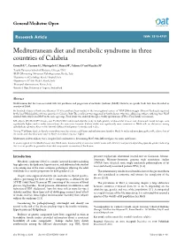 Mediterranean Diet and Metabolic Syndrome in Three Countries Of