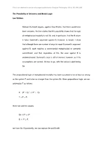 The Possibility of Unicorns and Modal Logic Lee Walters Michael
