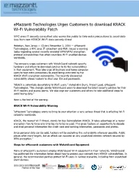 Emazzanti Technologies Urges Customers to Download KRACK Wi-Fi Vulnerability Patch