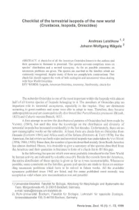 Checklist of the Terrestrial Isopods of the New World (Crustacea, Isopoda, Oniscidea)