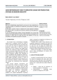 Lean Methodology and Its Derivates Usage for Production Systems in Modern Industry
