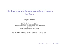 The Hahn-Banach Theorem and Infima of Convex Functions