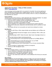 Application Developer – Ruby on Rails (Remote) Digsite®