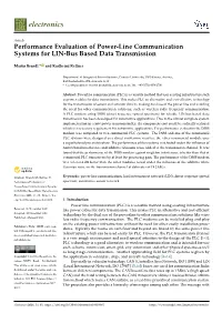 Performance Evaluation of Power-Line Communication Systems for LIN-Bus Based Data Transmission