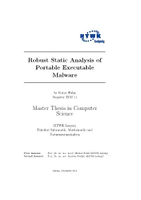 Robust Static Analysis of Portable Executable Malware