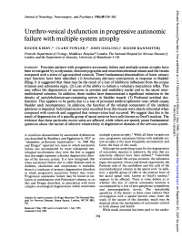 Urethro-Vesical Dysfunction in Progressive Autonomic Failure with Multiple System Atrophy