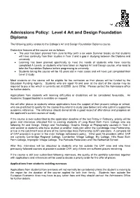 Admissions Policy: Level 4 Art and Design Foundation Diploma