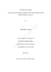 GETTING to CODESA: an Analysis on Why Multiparty Negotiations In