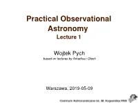 Practical Observational Astronomy Lecture 1
