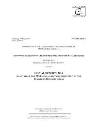 Annual Reports 2014: Analysis of the 2014 Annual Reports Submitted by the European Diploma Areas