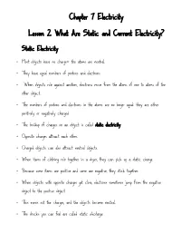 Chapter 7 Electricity Lesson 2 What Are Static and Current Electricity?