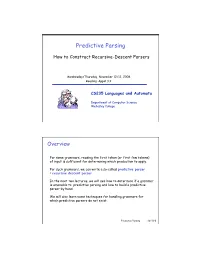 Predictive Parsing