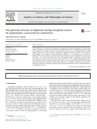 The Planetary Increase of Brightness During Retrograde Motion: an Explanandum Constructed Ad Explanantem