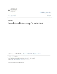 Contributors, Forthcoming, Advertisement