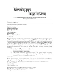 Himalayan Linguistics a Free Refereed Web Journal and Archive Devoted to the Study of the Languages of the Himalayas