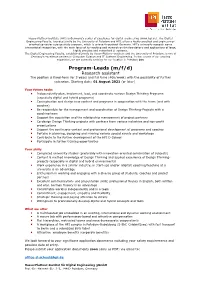Program-Leads (M/F/D) Research Assistant the Position Is Fixed-Term for 3 Years and Full Time (40H/Week) with the Possibility of Further Extension