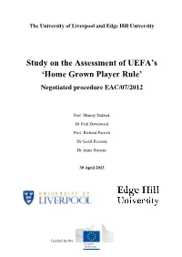 'Study on the Assessment of UEFA's Home-Grown Player Rule'