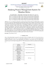 Studying Project Management System for Mumbai Metro