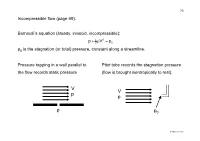 Incompressible Flow (Page 60): Bernoulli's Equation (Steady
