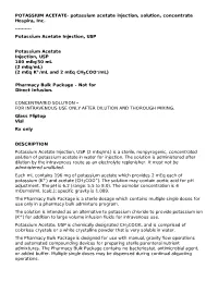 Potassium Acetate Injection, Solution, Concentrate Hospira, Inc