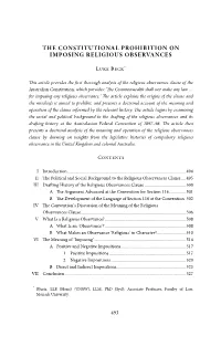 The Constitutional Prohibition on Imposing Religious Observances